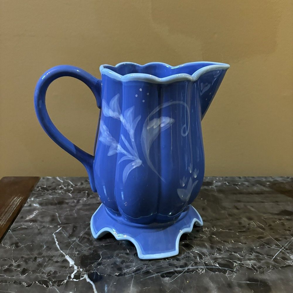 Hallmark Kimberly Hodges Blue and White Ceramic Beverage Server ‎ Pitcher